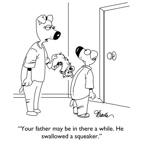 "Your father may be in there a while. He swallowed a squeaker."