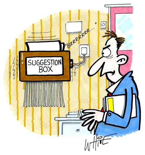 Suggestion box which shreds forms placed in it.