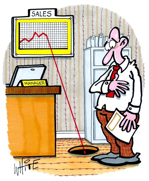 Man watches sales chart drop through the floor.