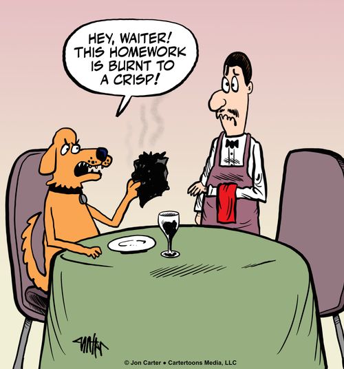 "Hey, waiter! This homework is burnt to a crisp!"
