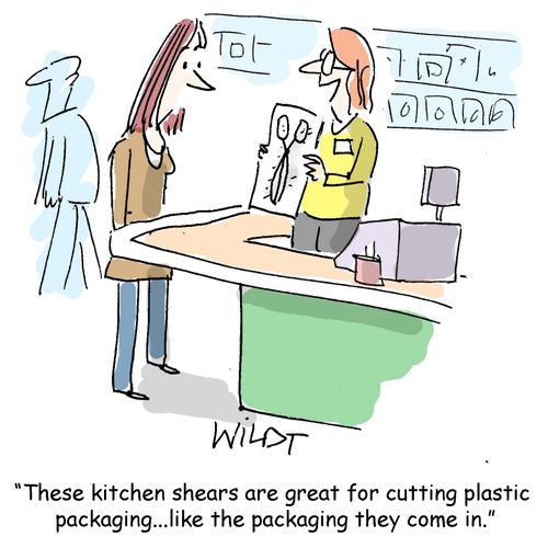 "These kitchen shears are great for cutting plastic packaging. . . like the packaging they come in."