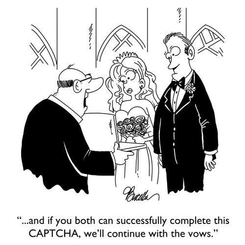 "...and if you both can successfully complete this CAPTCHA, we'll continue with the vows."