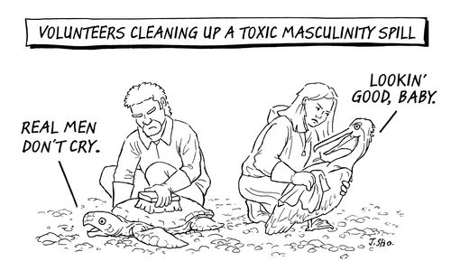 Volunteers cleaning up a toxic masculinity spill