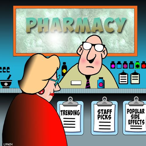 Pharmacy: Trending, Staff Picks, Popular Side Effects.