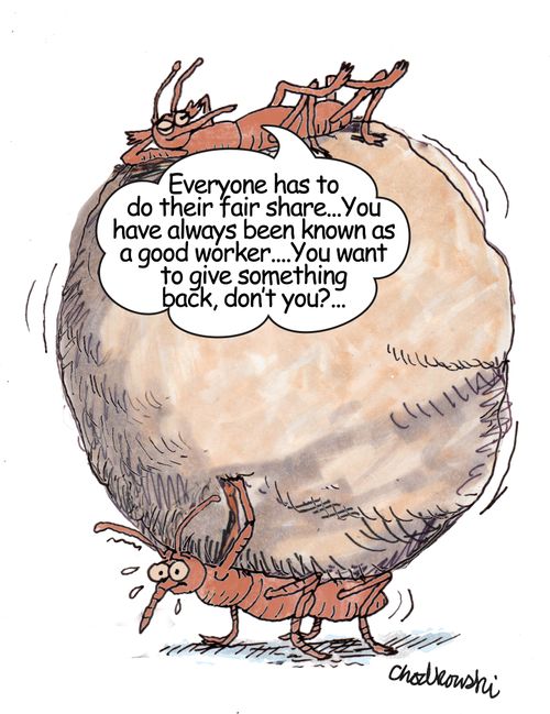 "Everyone has to do their fair share. . . You have always been known as a good worker. . . You want to give something back, don't you? . . ."