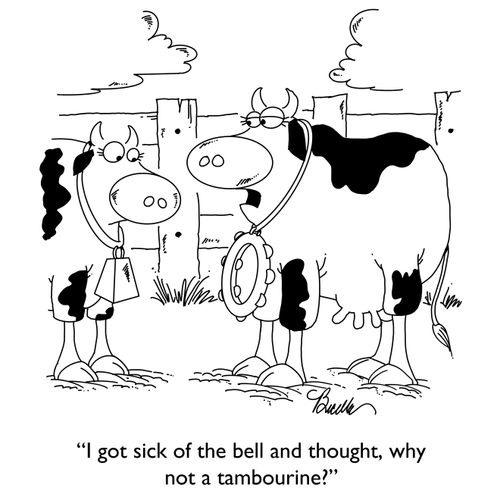 "I got sick of the bell and thought, why not a tambourine?" 