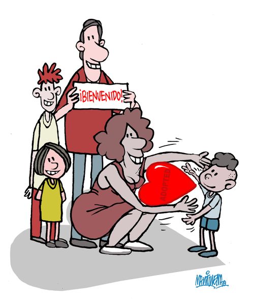 Family welcoming in an adopted child.