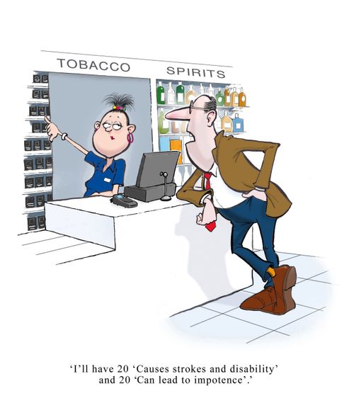  "I'll have 20 'Causes strokes and disability' and 20 'Can lead to impotence.'"