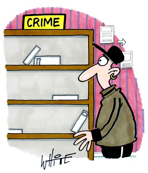 An empty 'crime' section in a bookhop