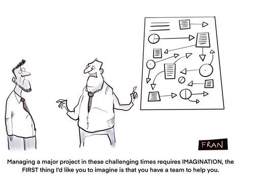 "Managing a major project in these challenging times requires IMAGINATION, the FIRST thing I'd like you to imagine is that you have a team to help you."