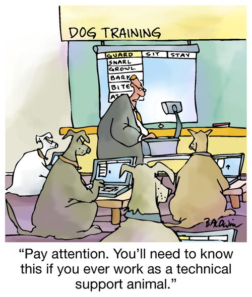 "Pay attention. You'll need to know this if you ever work as a technical support animals."