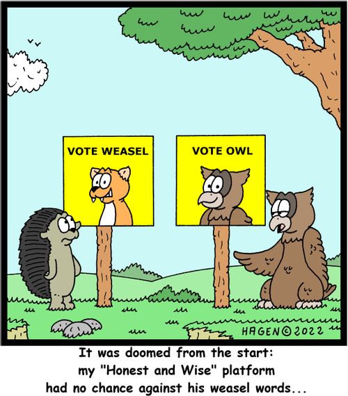 "It was doomed from the start: my 'Honest and Wise' platform had no chance against his weasel words..."