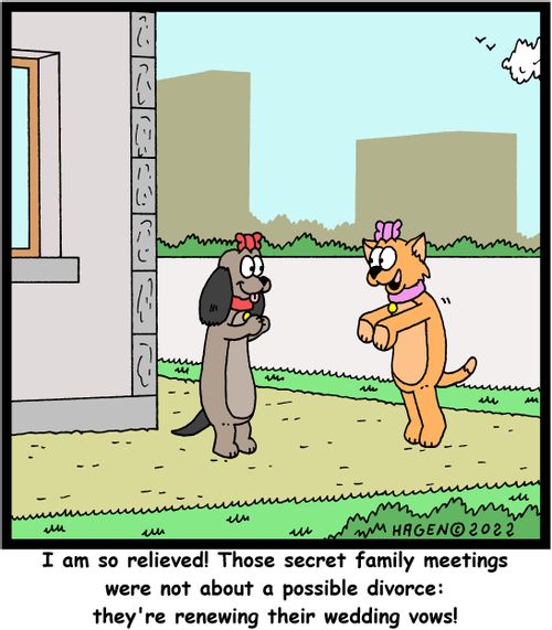 "I am so relieved! Those secret family meetings were not about a possible divorce: they're renewing their wedding vows!"