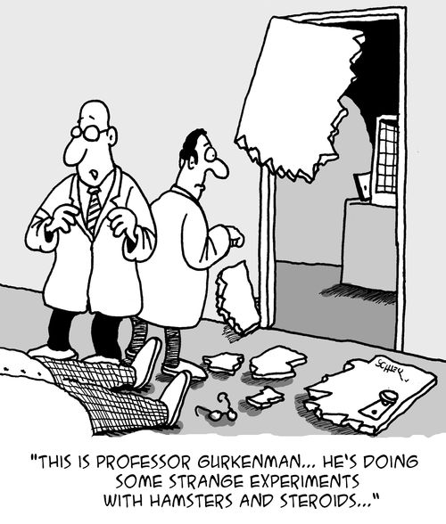 "This is Professor Gurkenman...he's doing some strange experiments with hamsters and steroids..."