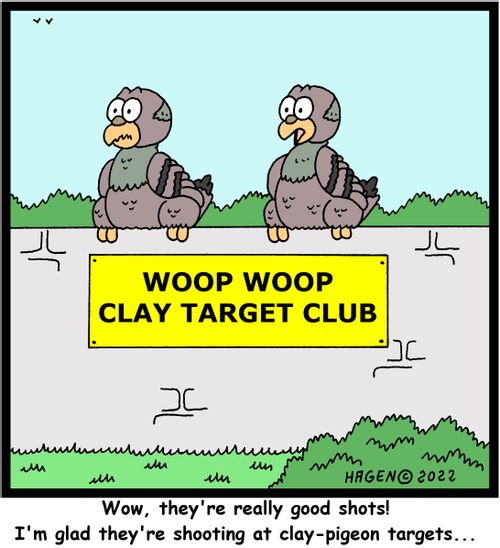 "Wow, they're really good shots! I'm glad they're shooting at clay-pigeon targets..."