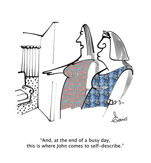 "And, at the end of a busy day, this is where John comes to self-describe."