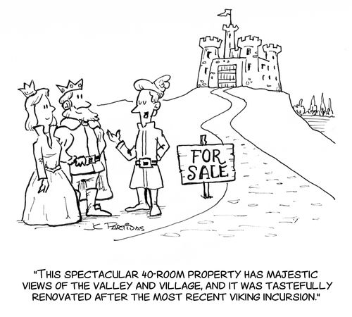 "This spectacular 40 room property has majestic views of the valley and village and it was tastefully renovated after the most recent Viking incursion."