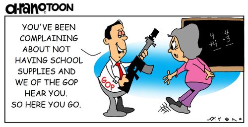 "You've been complaining about not having school supplies and we of the GOP hear you. So here you go."