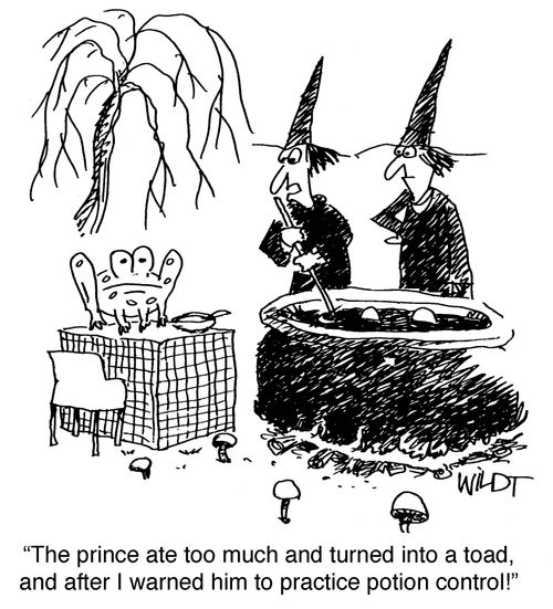 "The prince ate too much and turned into a toad, and after I warned him to practice potion control!"