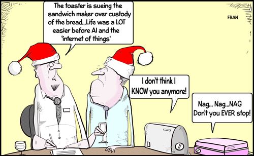 "The toaster is sueing the sandwich maker over custody of the bread..."