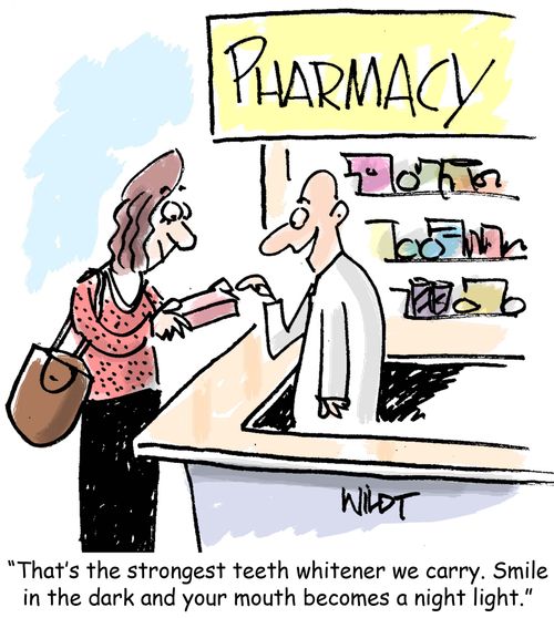 "That's the strongest teeth whitener we carry. Smile in the dark and your mouth becomes a night light."
