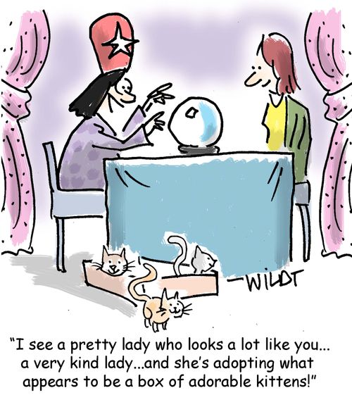 "I see a pretty lady who looks a lot like you....a very kind lady...and she's adopting what appears to be a box of adorable kittens!"