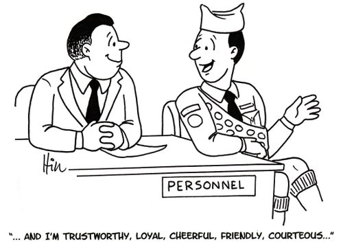 "....And I'm trustworthy, loyal cheerful, friendly, courteous. . ."