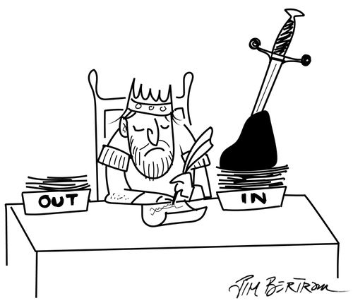 King delivered a sword in the stone in his in tray.