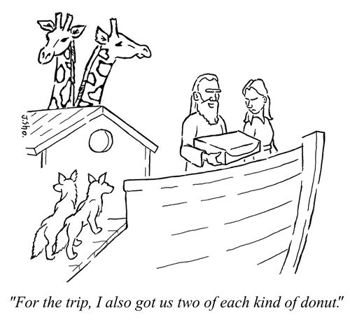  "For the trip, I also got us two of each kind of donut."