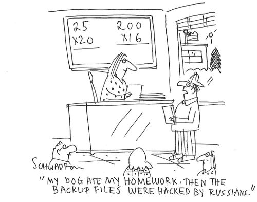 "My dog ate my homework. Then the backup files were hacked by Russians."