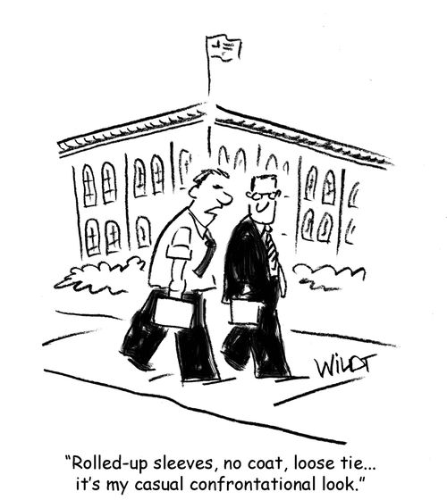 "Rolled-up sleeves, no coat, loose tie... it's my casual confrontational look."