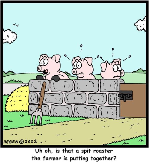 "Uh oh, is that a spit roaster the farmer is putting together?"