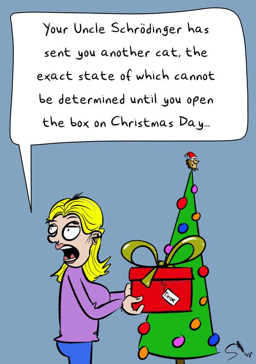 "Your Uncle Schrodinger has sent you another cat, the exact state of which cannot be determined until you open the box on Christmas Day..."