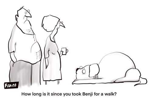 "How long is it since you took Benji for a walk?"