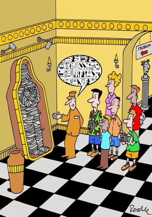 A tour guide speaks in hieroglyphs, 