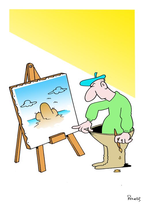A man painting a suggestive rock formation 