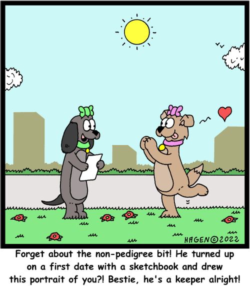 "Forget about the non-pedigree bit! He turned up on a first date with a sketchbook and drew a portrait of you?! Bestie, he's a keeper alright!"
