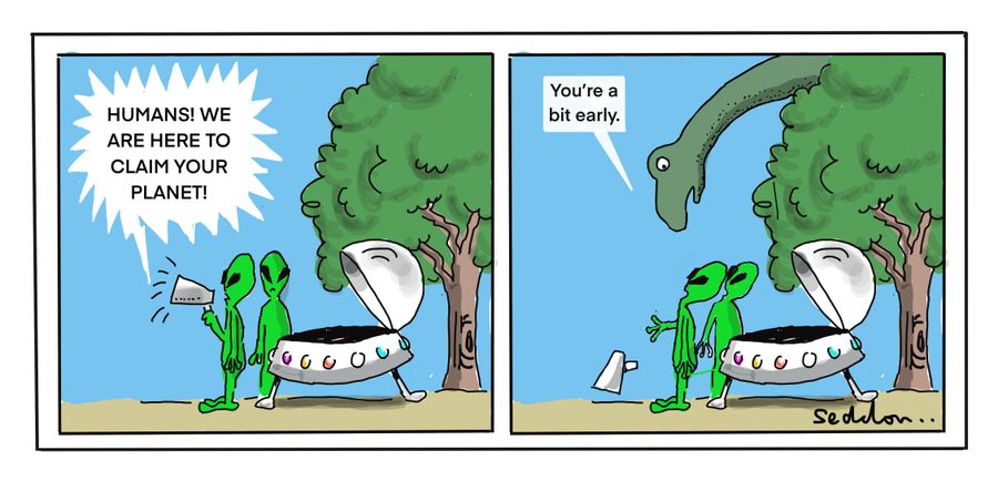 "Humans! We are here to claim your planet!"
