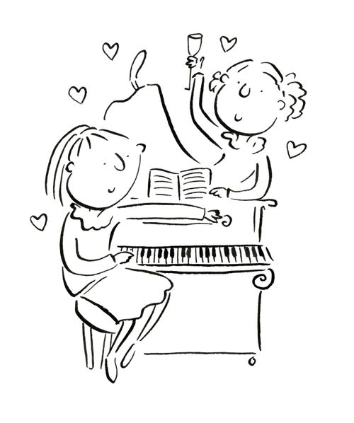 Lovers playing the piano
