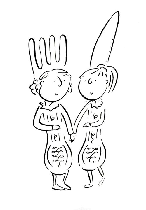 A couple dressed as a knife and fork
