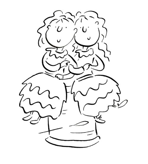 Two victorian women sitting on a bobbin