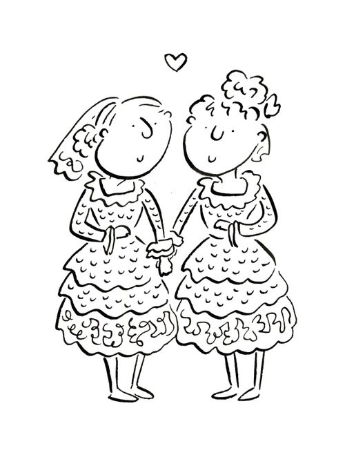 Lovers in ruffled dresses