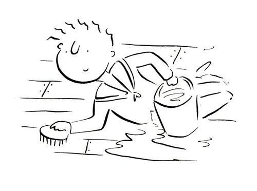 A sailor cleaning the deck