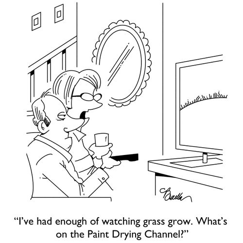 "I've had enough of watching grass grow. What's on the Paint Drying Channel?"