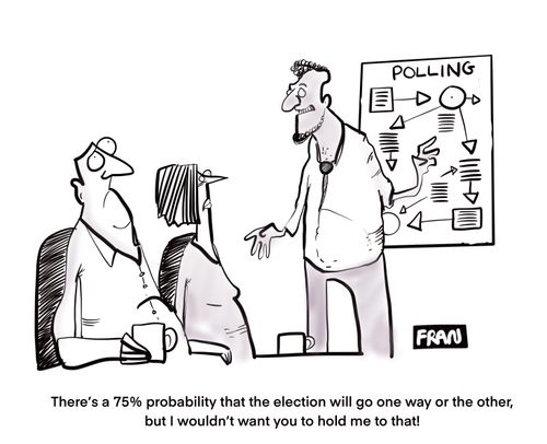 "There's a 75% probability that the election will go one way or the other, but I wouldn't want you to hold me to that!"