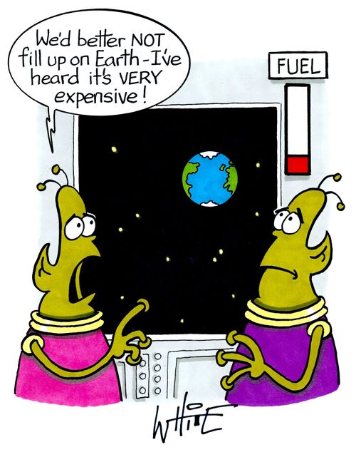 "We'd better NOT fill up on Earth - I've heard it's very expensive!"