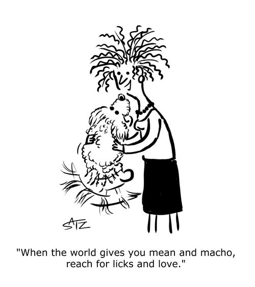 "When the world gives you mean and macho, reach for licks and love."