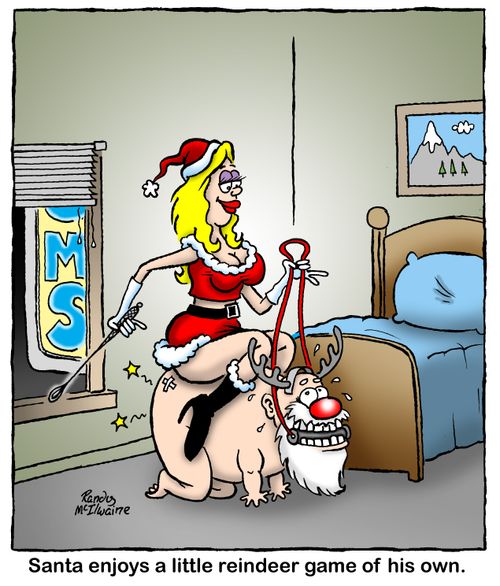 Santa enjoys a little reindeer game of his own.