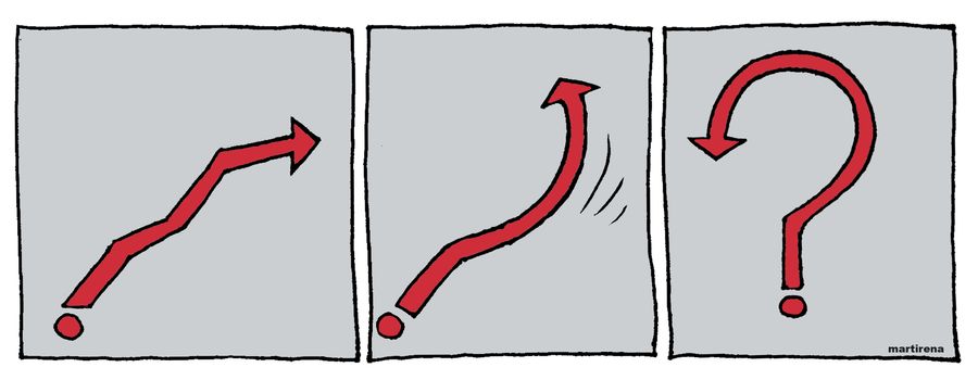 Arrows representing economic growth and uncertainty.