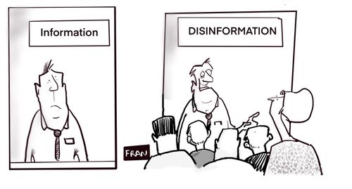 People queuing for 'Disinformation' desk not the information desk.